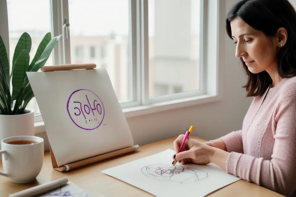 Test d'impression d'un logo réduit en petit format pour vérifier sa lisibilité, étape clé du design débutant